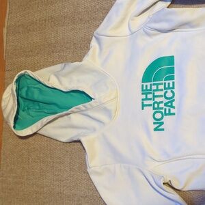 Women's The North Face Hooded Sweatshirt Size Medium White/Green Logos